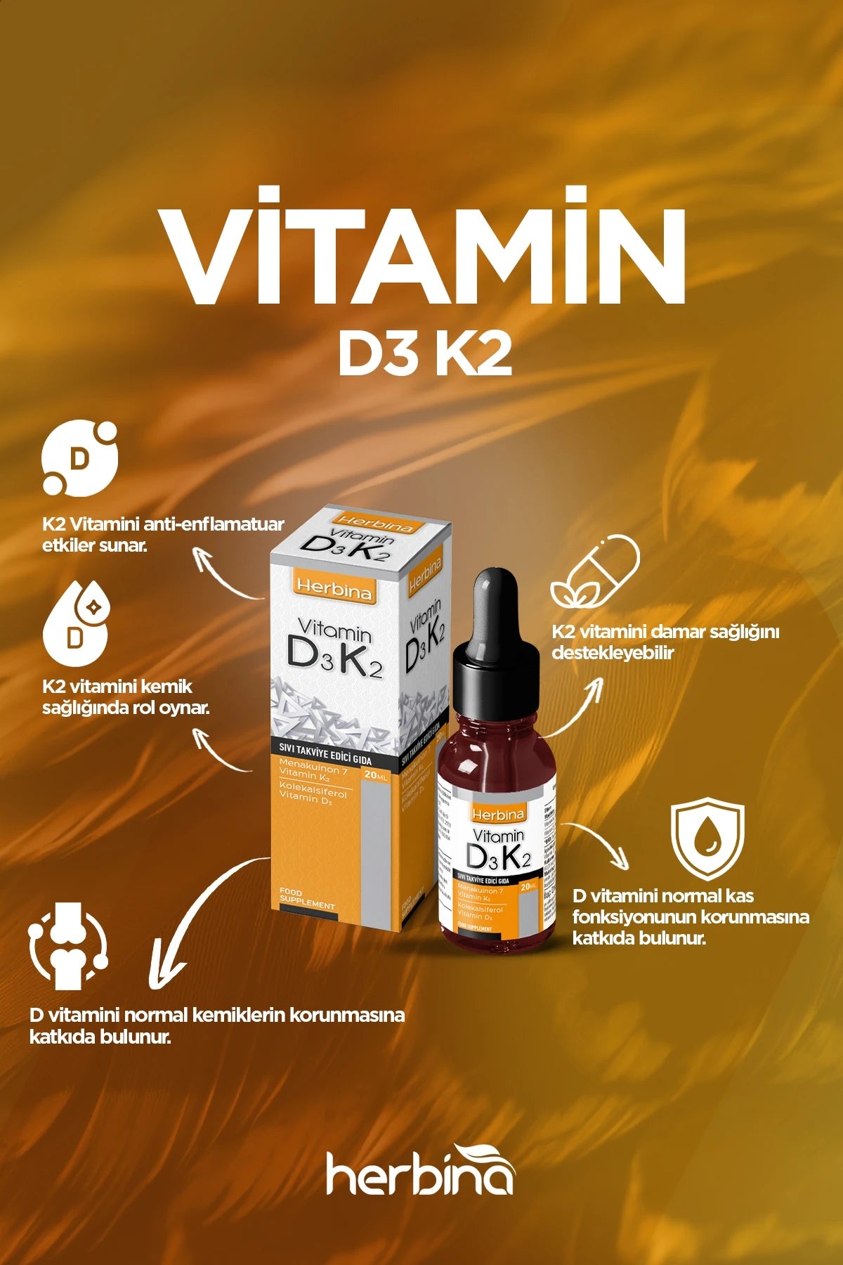 Herbi̇na d3k2 20 ml 1000 iu