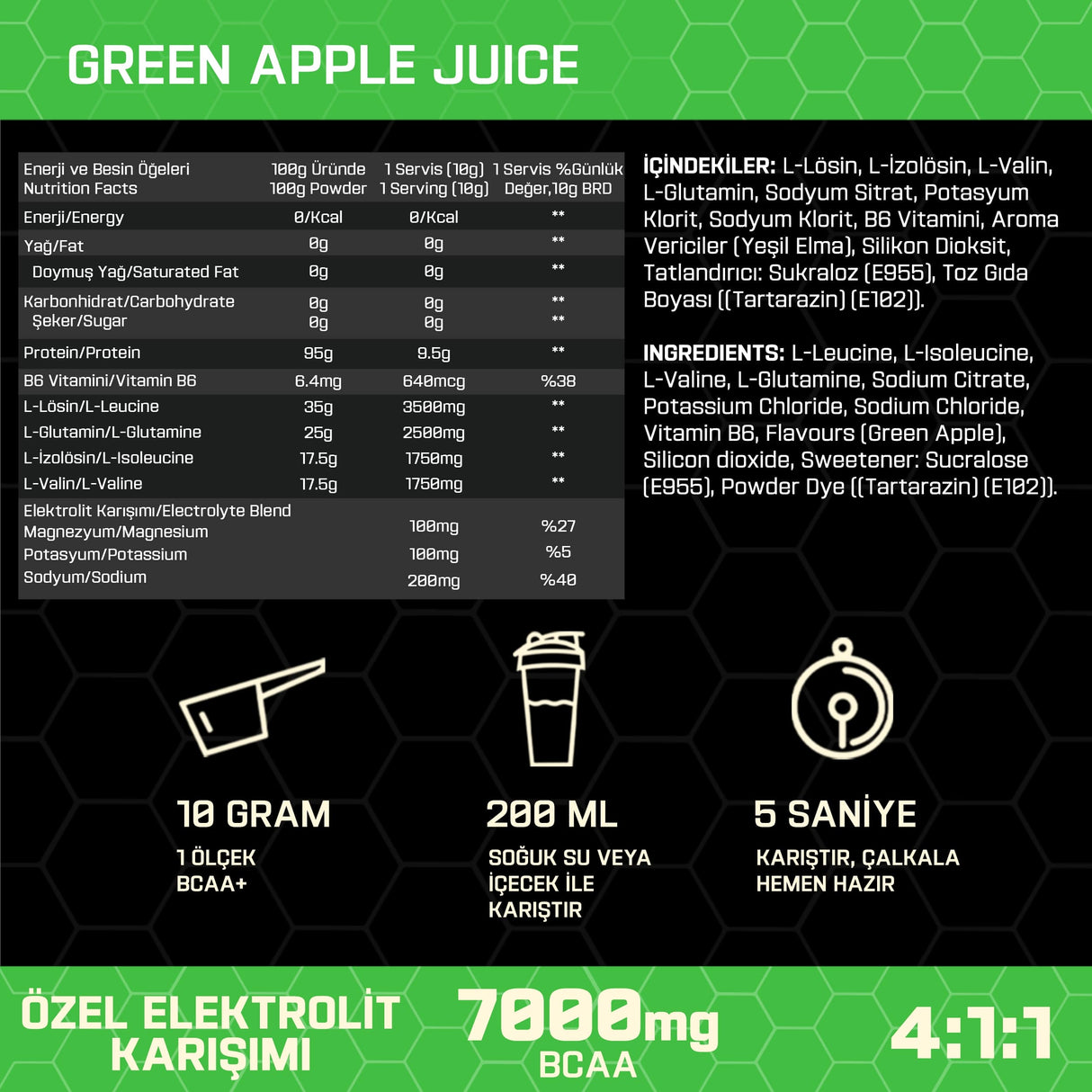 BCAA + ELECTROLYTES 500 g 50 SERVİS - amino asit