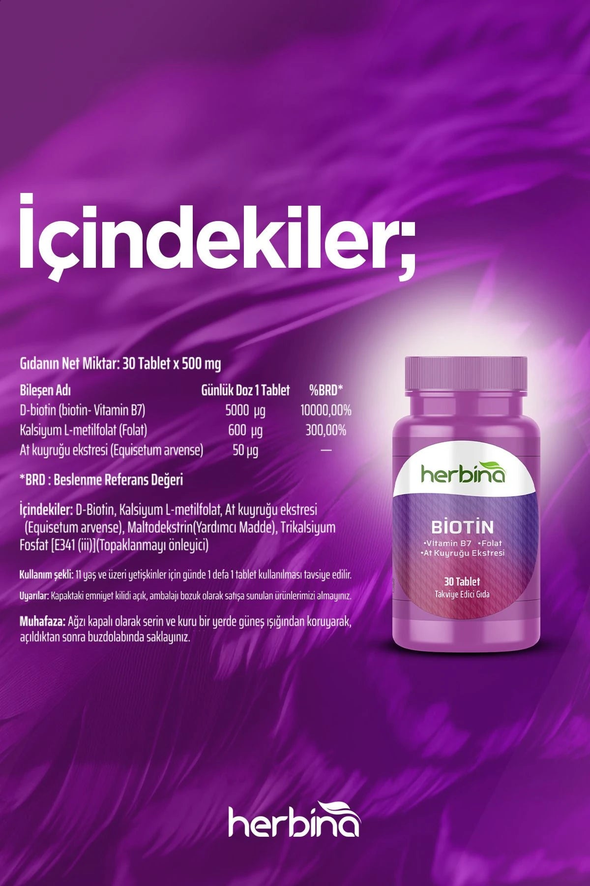 Herbi̇na biotin 5000 mcg at kuyruğu ekstresi 30 tablet