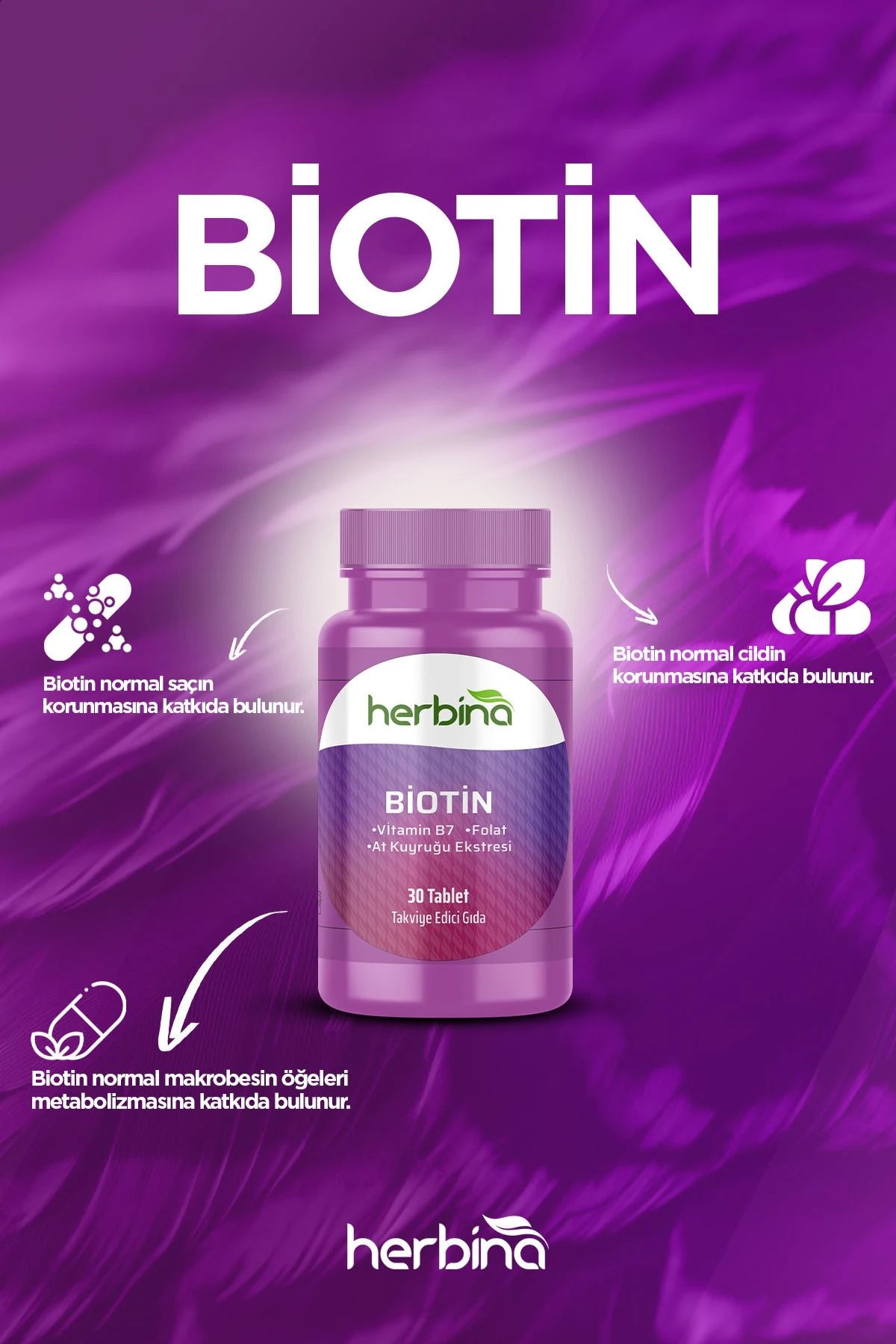 Herbi̇na biotin 5000 mcg at kuyruğu ekstresi 30 tablet