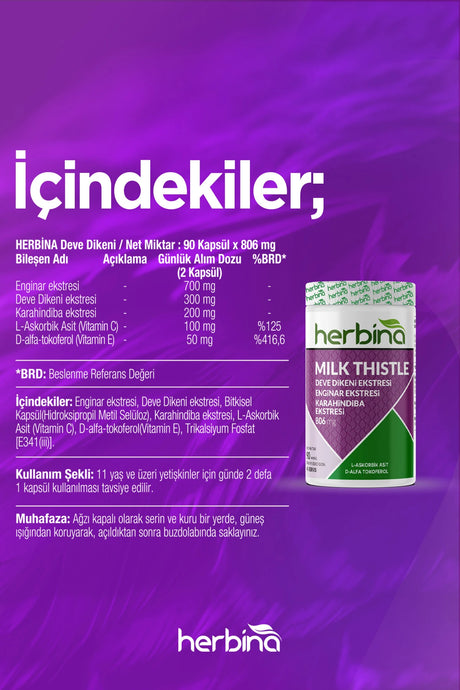 Herbina milk thistle - deve dikeni enginar karahindiba ekstresi 90 kapsül