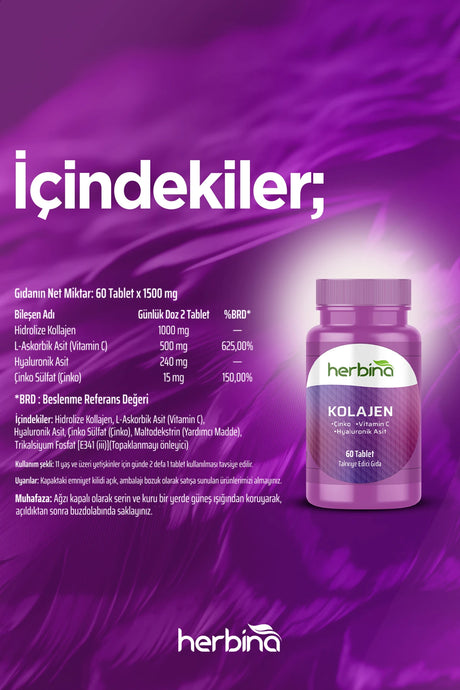 Herbi̇na kolajen hyaluronik asit 60 tablet
