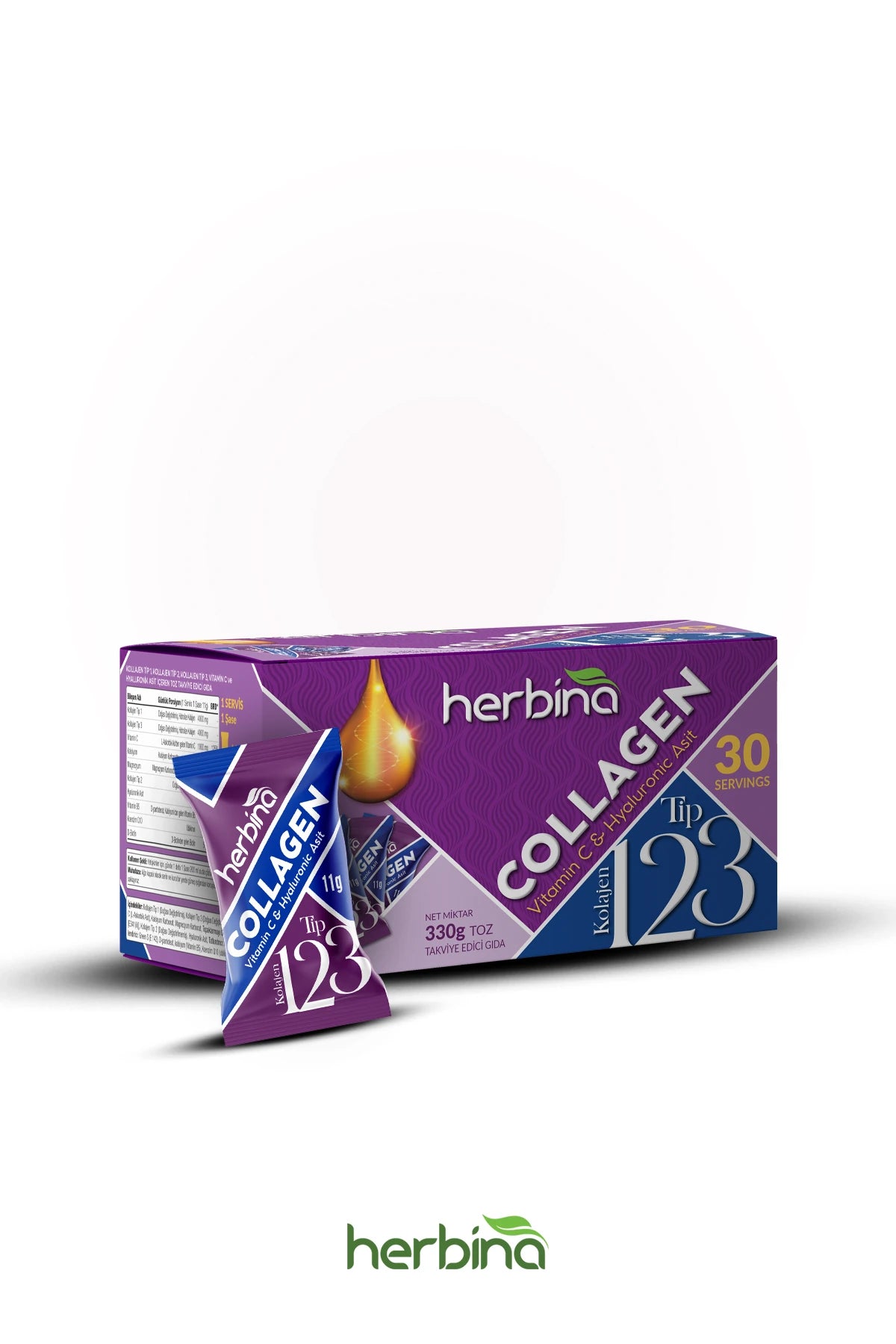 Herbi̇na tip 1 2 3 kollajen karışımı kivi aromalı 30’lu kutu