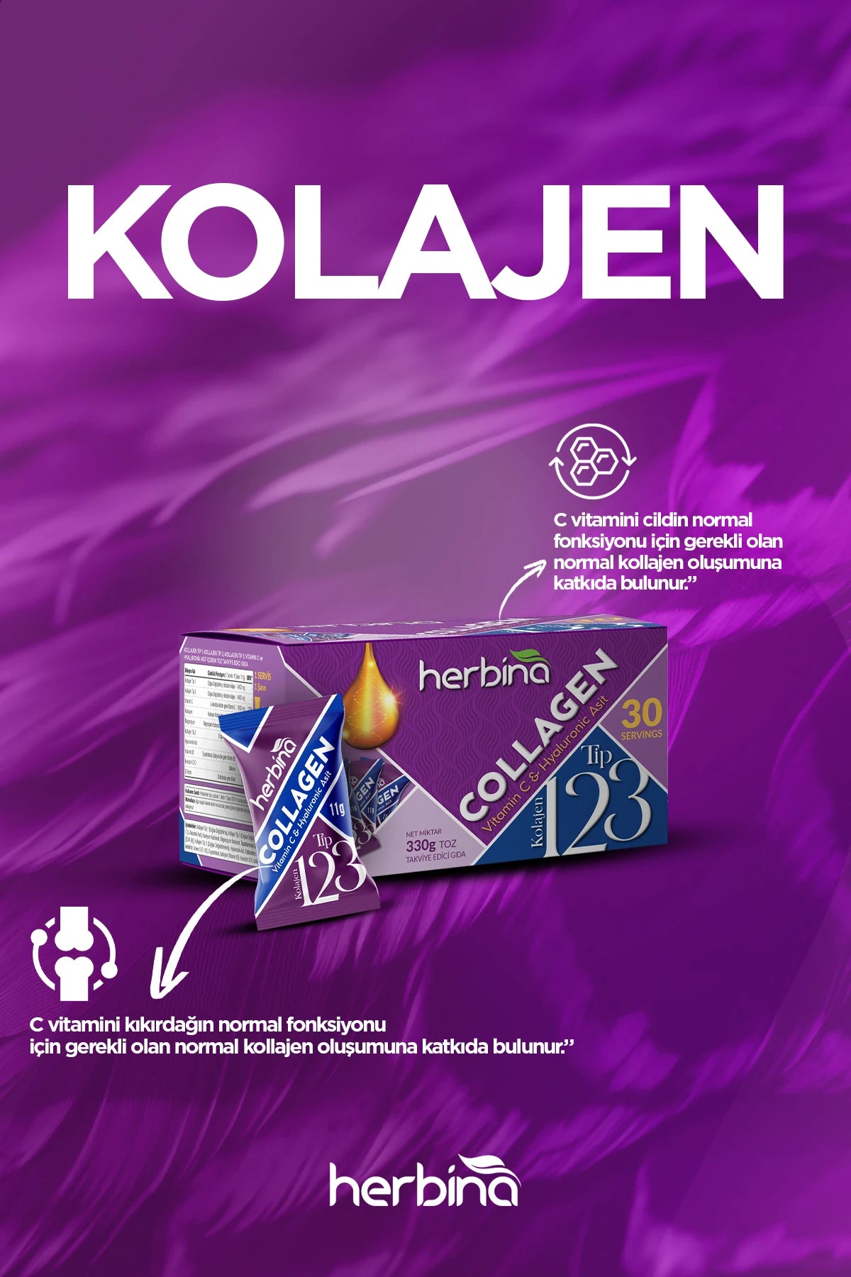 Herbi̇na tip 1 2 3 kollajen karışımı kivi aromalı 30’lu kutu