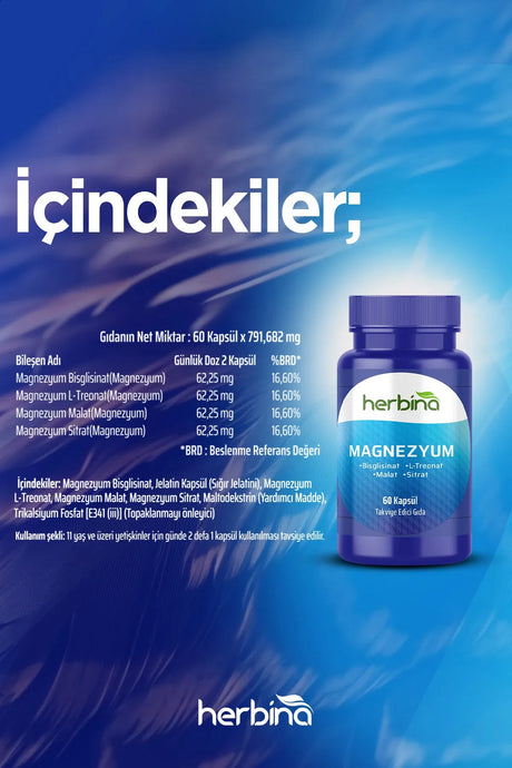 Herbi̇na magnezyum bisglisinat l-treonat malat sitrat 60 kapsül