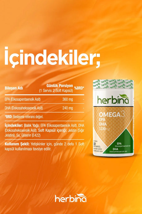 Herbi̇na omega 3 120 softjel balık yağı