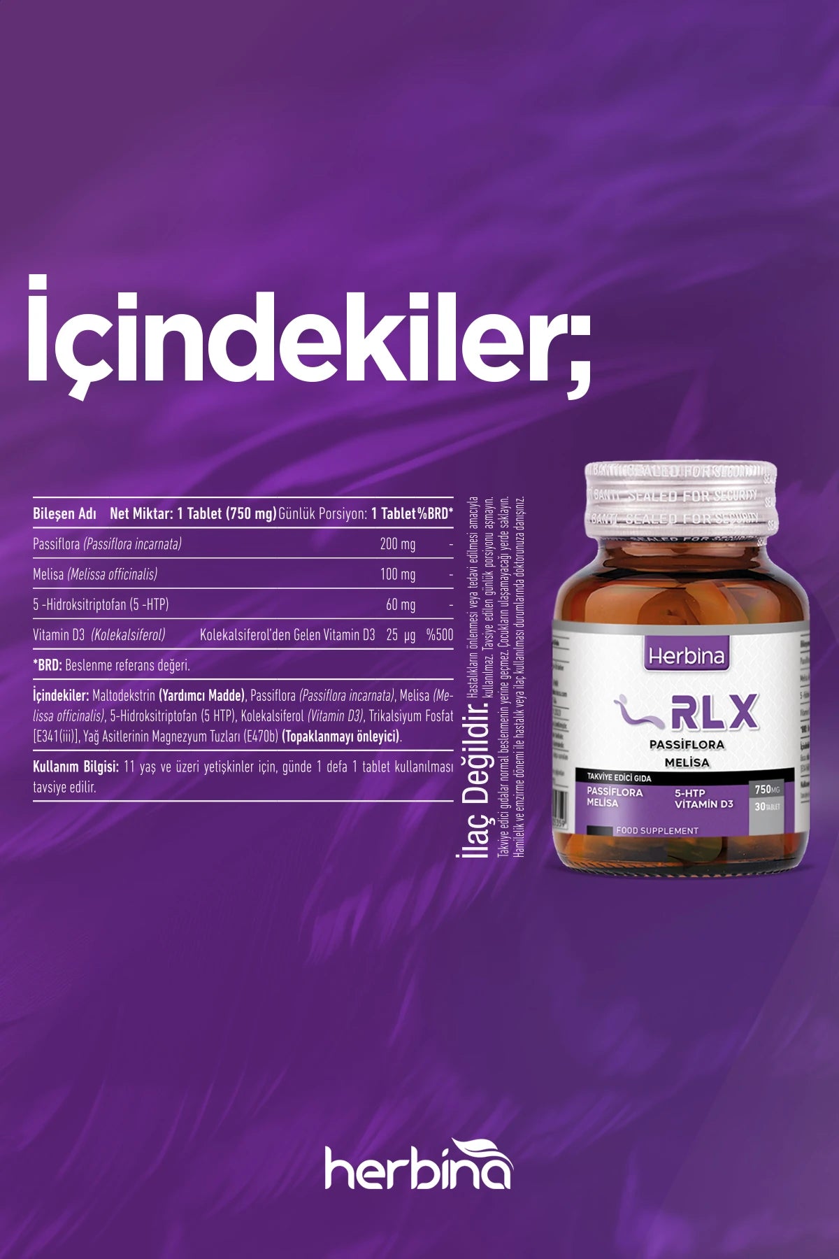 Herbi̇na rlx 30 tablet passiflora h-htp sarı kantaron