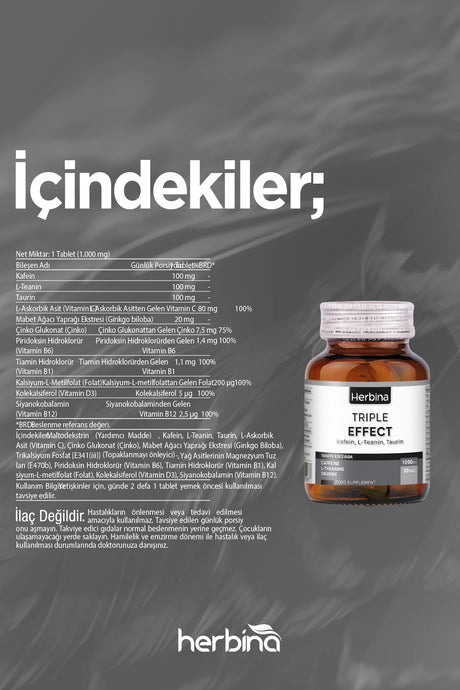 Herbi̇na triple effect kafein l-teanin taurin 30 tablet