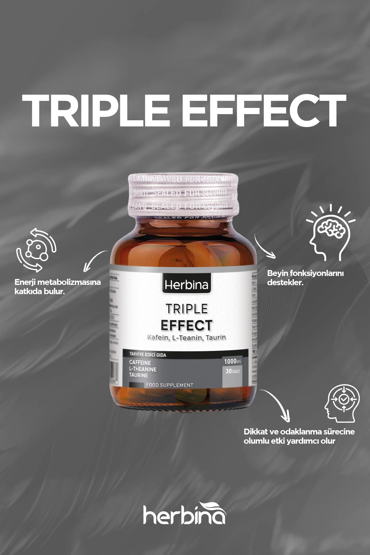 Herbi̇na triple effect kafein l-teanin taurin 30 tablet