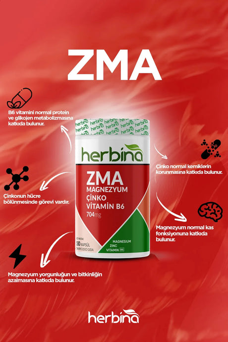 Herbi̇na zma magnezyum çinko vitamin b6 180 kapsül